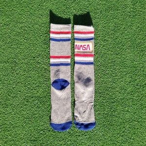 NASA Logo Brand Multicolor Gray w/USA Red,White,Blue Athletic Crew Socks New